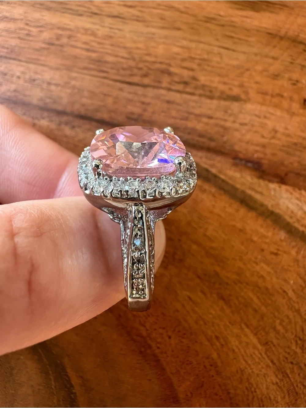 Vintage Pink Cushion Halo Cocktail Ring - Size 5.75